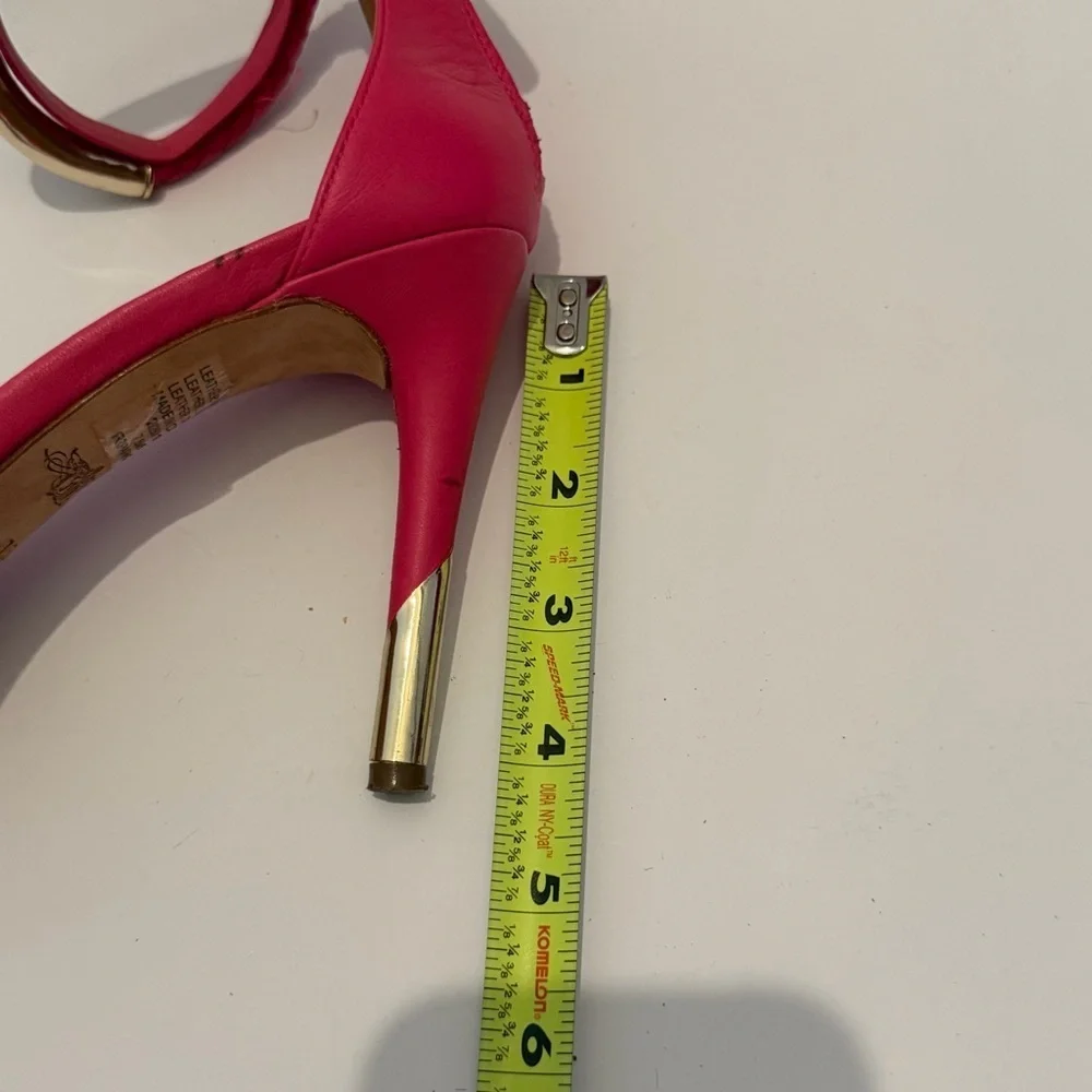 Rachel Roy Hot Pink Leather Heeled Sandals Ankle Strap Size 7.5